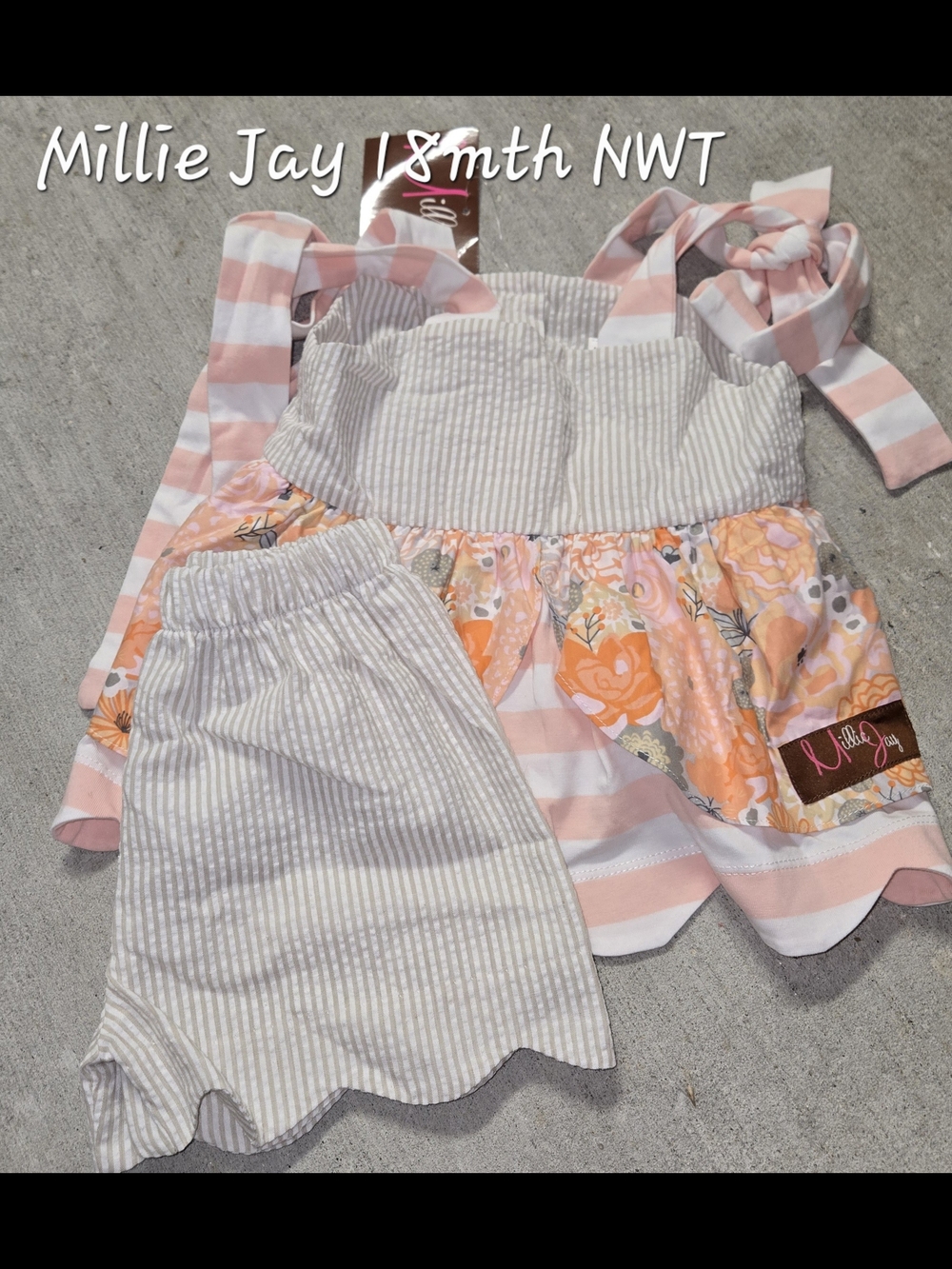 Millie Jay Peach & Cream Floral Stripe Dress Set 18mth
